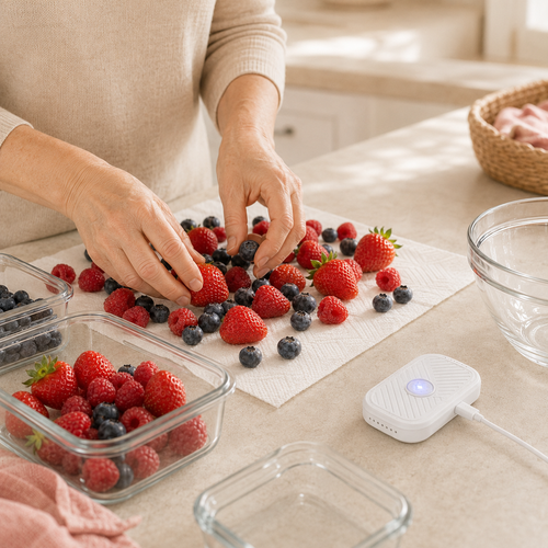 Fresh berries drying after a Verdella wash routine